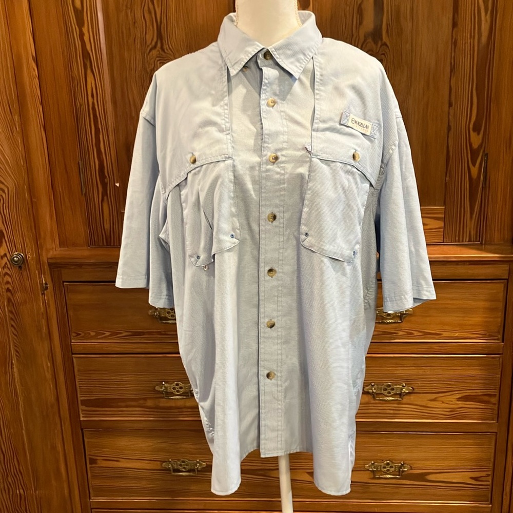 Magellan fish gear shirt blue white check sz L